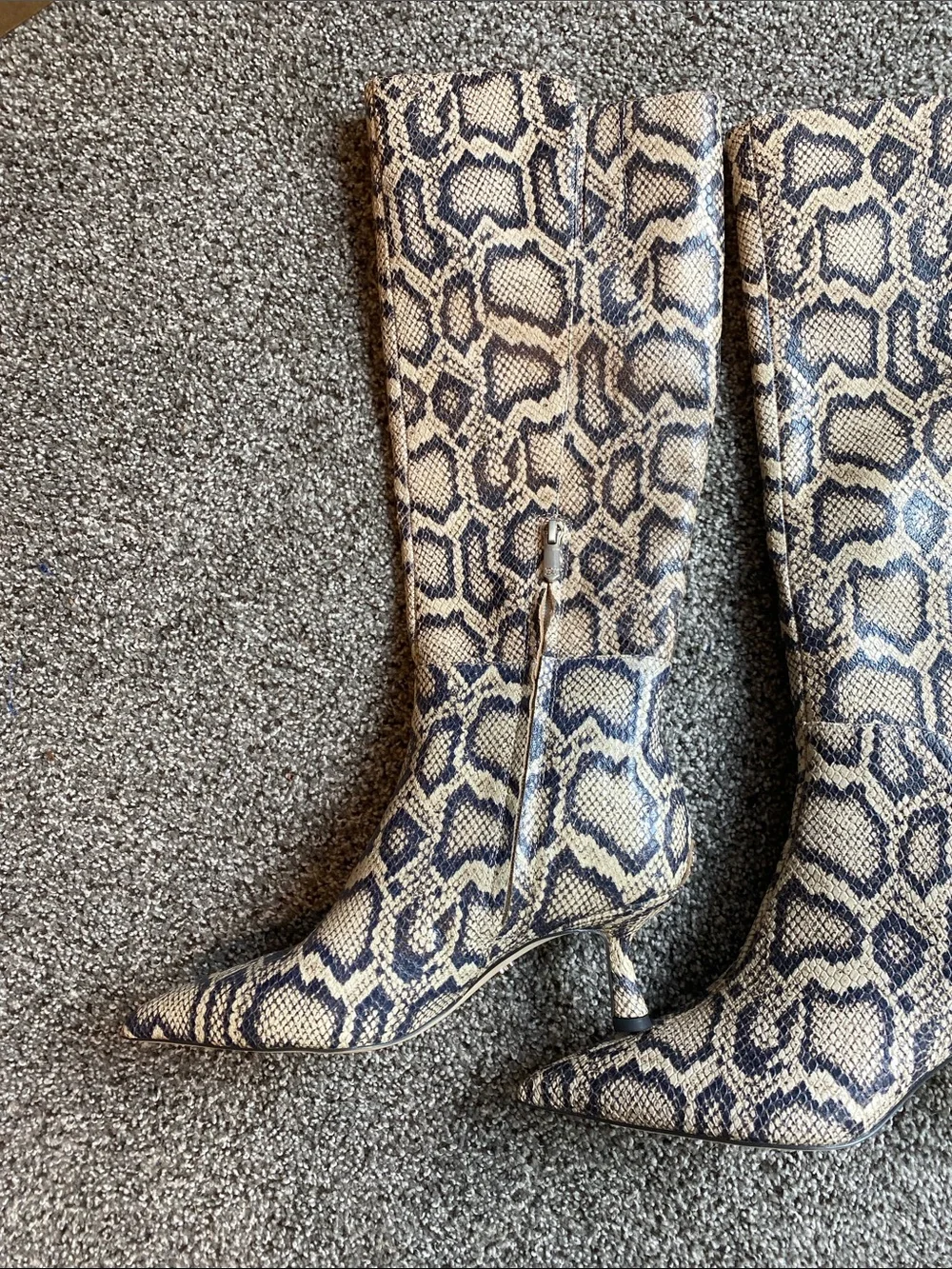 Sam Edelman Beige and Black Snake-Print Over-the-Knee Boots